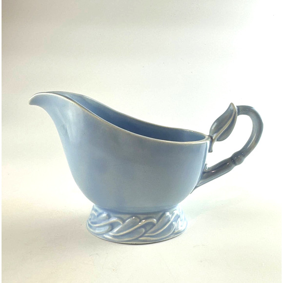 Vtg Vernon Kilns Native California Pottery Ceramic Gravy Boat Blue Leaf Pattern - Picture 1 of 12